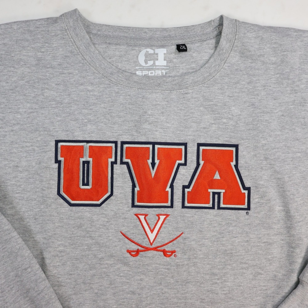 CI Sport UVA Virginia Cavaliers Sweatshirt Gray 2XL NCAA Embroidered Applique